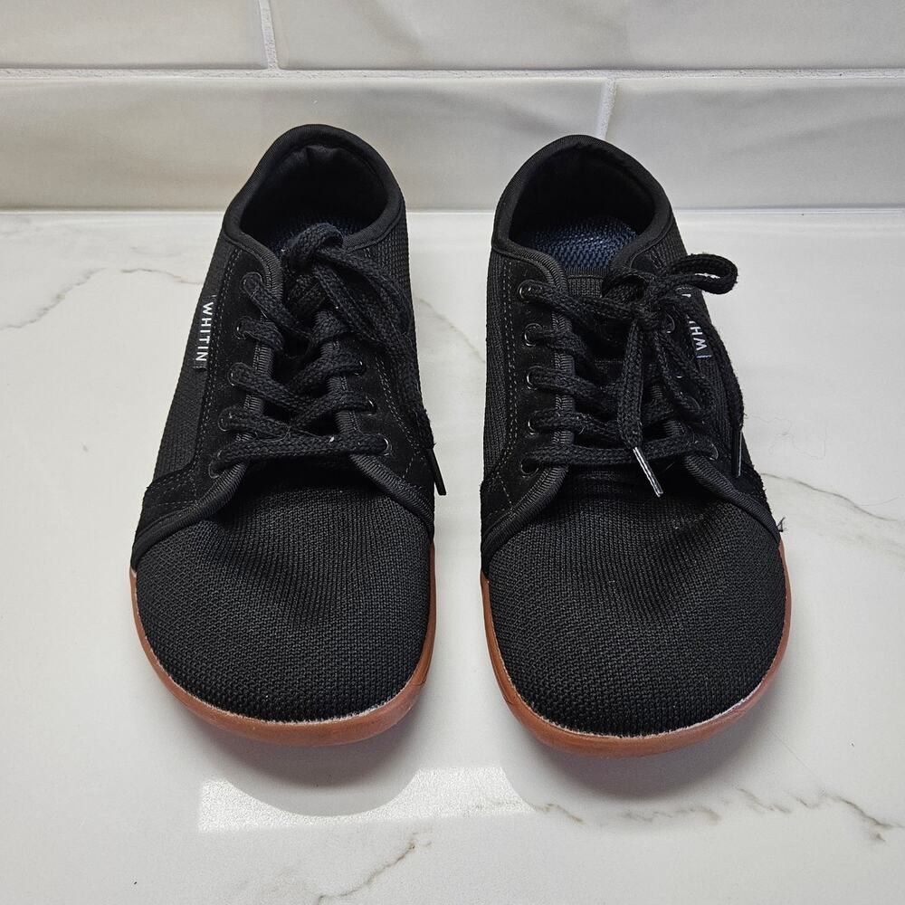 Whitin Barefoot Minimalist Sneakers Black Knit Gum Sole Wide Toe Box Womens 8.5